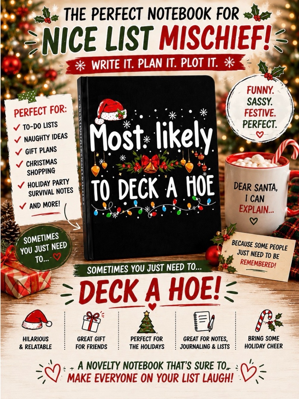 Most Likely To Deck A H*e - Novelty Blank Notebook